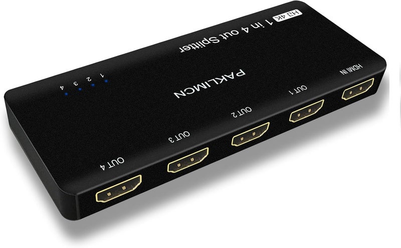 PAKLIMCN 4K 60Hz HDMI Splitter 1x4, 1 in 4 Out HDMI Duplicator/Switcher, 4Kx2K 30Hz 4:4:4 & 60Hz 4:2:0, HDR Compatible for Fire Stick, PS5, Xbox Series X, PC, Home Theater, Not A Switch(4K 1in4 Out) - Image 1